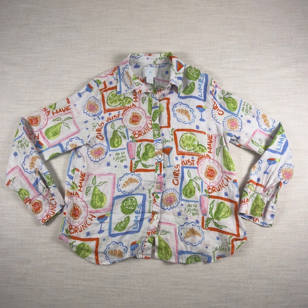 Cynthia Rowley Girls Just Wanna Have Brunch Linen Button Down Shirt Large